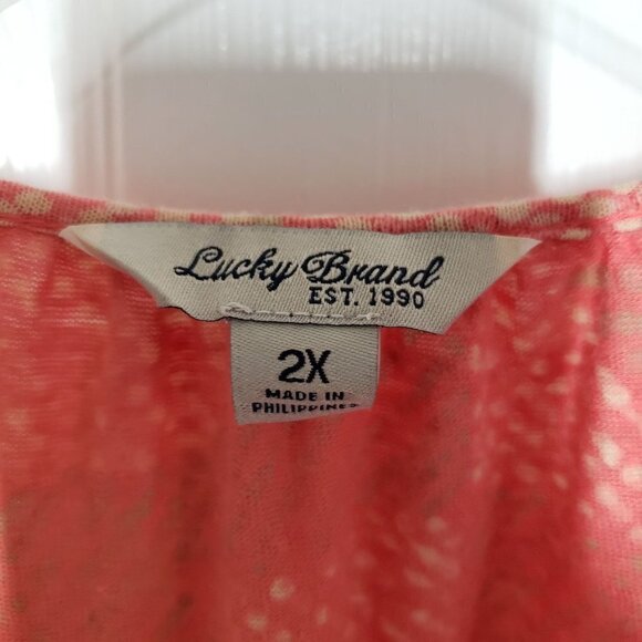 Lucky Brand Boho Printed Blouse Tie Front Peach Orange Womens 2X - Picture 6 of 12